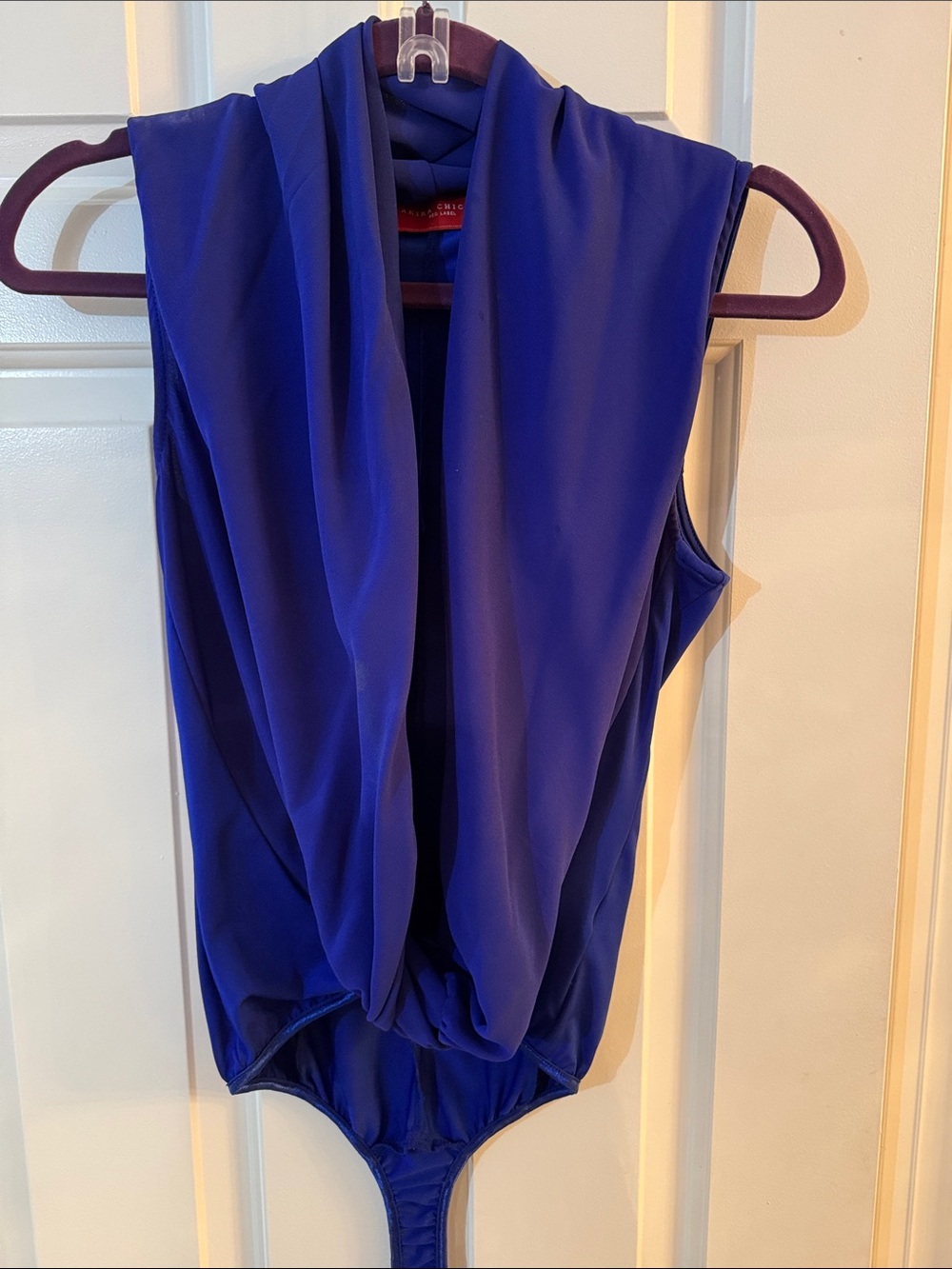 AKIRA Sleeveless Draped Cobalt Blue Bodysuit